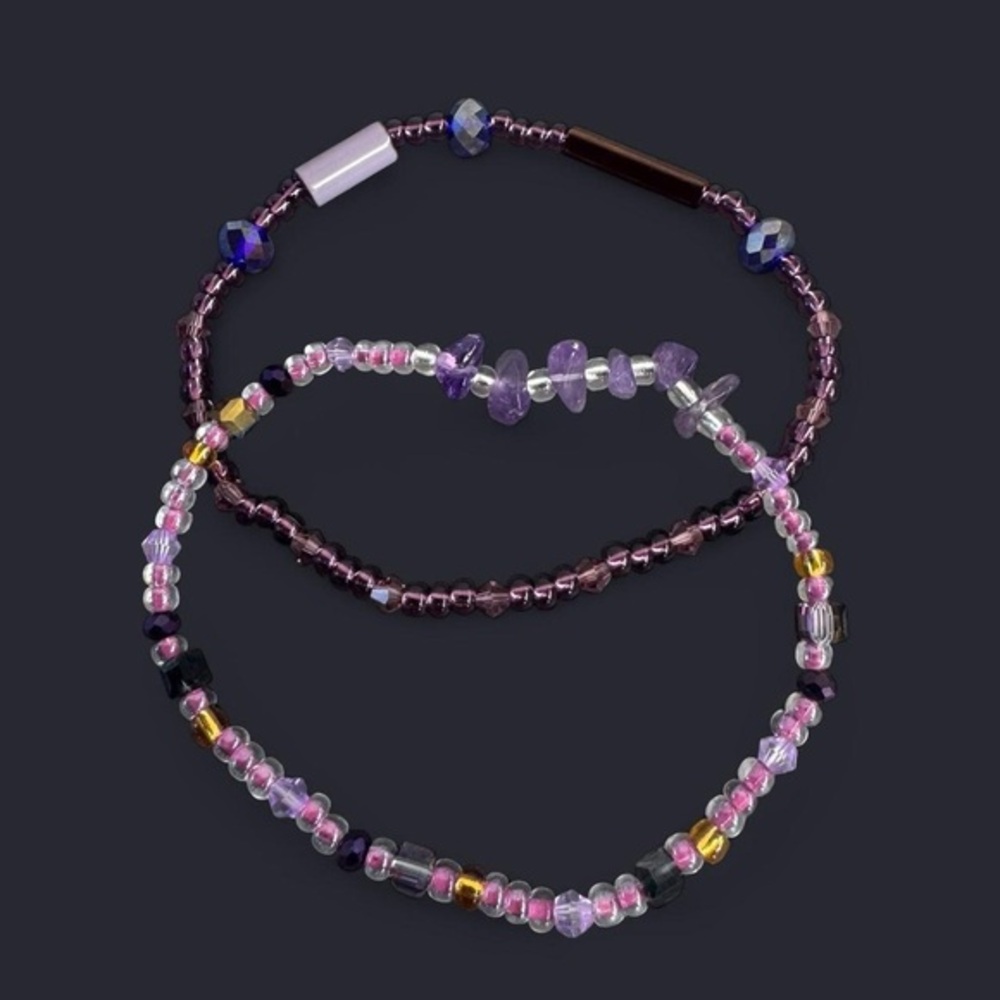 Purple Bead Anklet Set